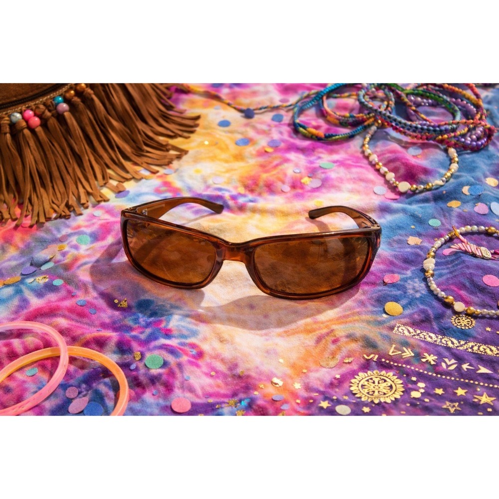 Boho Summer Beach Festival Retro 90s Brown Glitter Rectangular Sunglasses